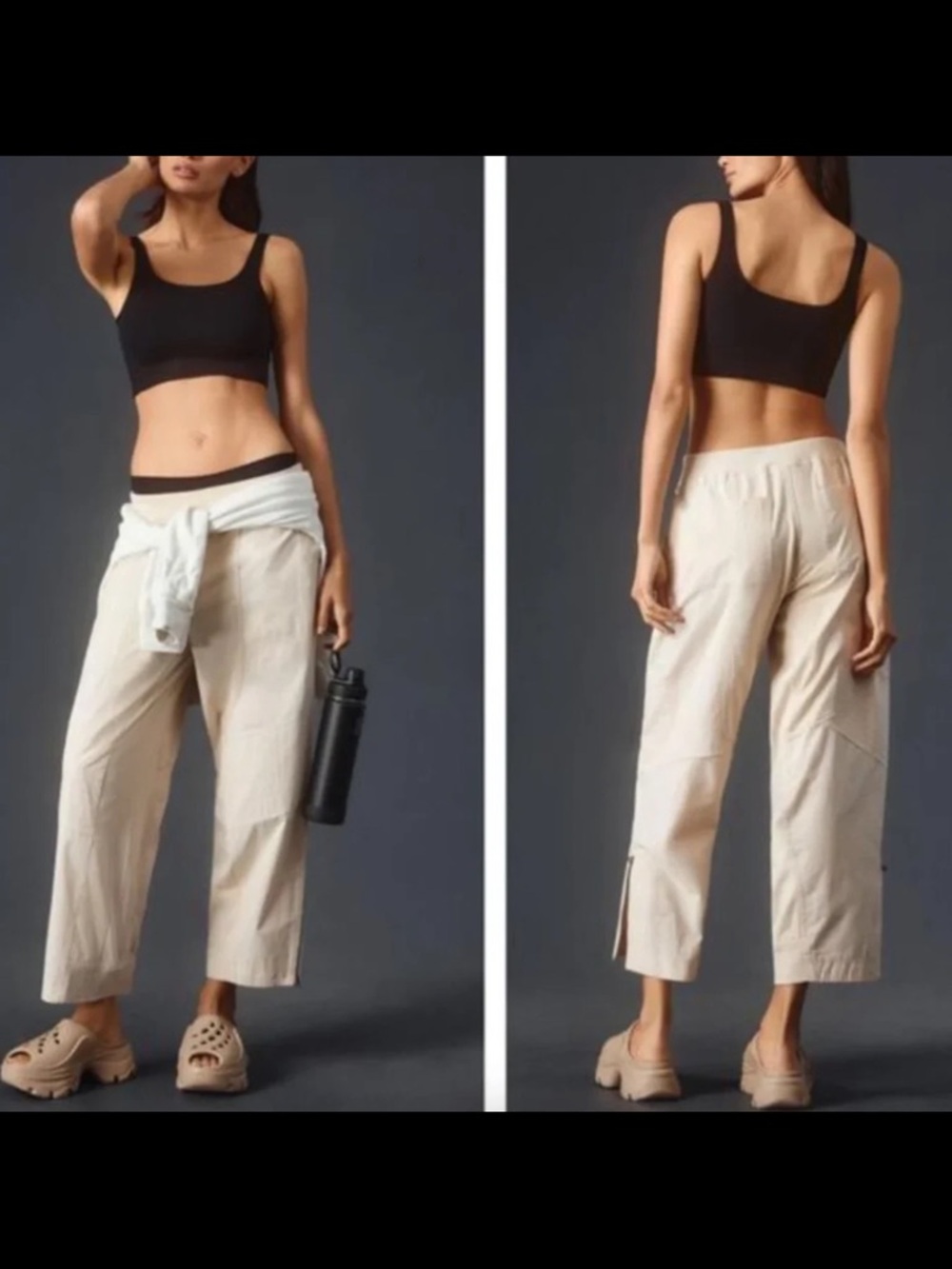 Daily Practice by Anthropologie Cream Paneled Zip-Cuff Utility Pants size small